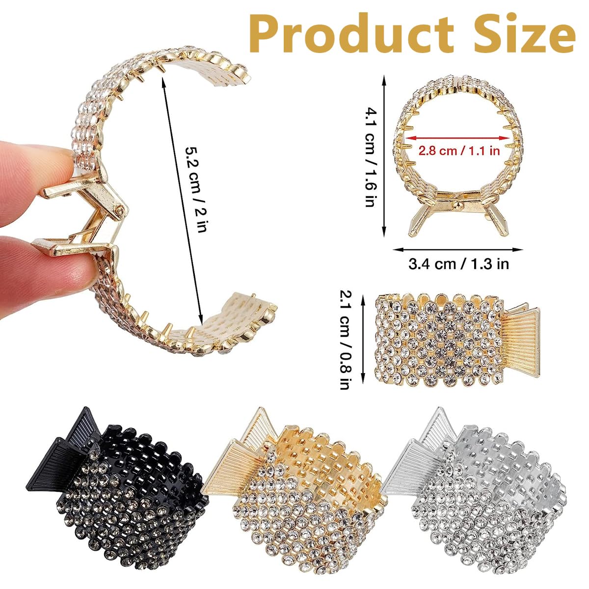 PALAY 3Pcs Hair Claw Clips for High Ponytail, Small Metal Rhinestone Hair Clips Ponytail Holder Buckle for Thick Long Hair, Decorative Hair Accessories for Women Girls (Black+Gold+Silver) PALAY 3Pcs Hair Claw Clips for High Ponytail, Small Metal Rhinestone Hair Clips Ponytail Holder Buckle for Thick Long Hair, Decorative Hair Accessories for Women Girls (Black+Gold+Silver)